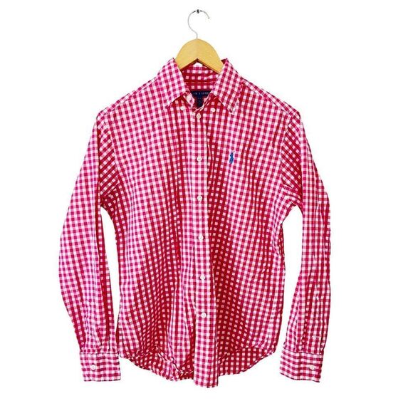 Ralph Lauren Blue Label Pink White Gingham Check Long Sleeve Button Down Shirt - Picture 1 of 7